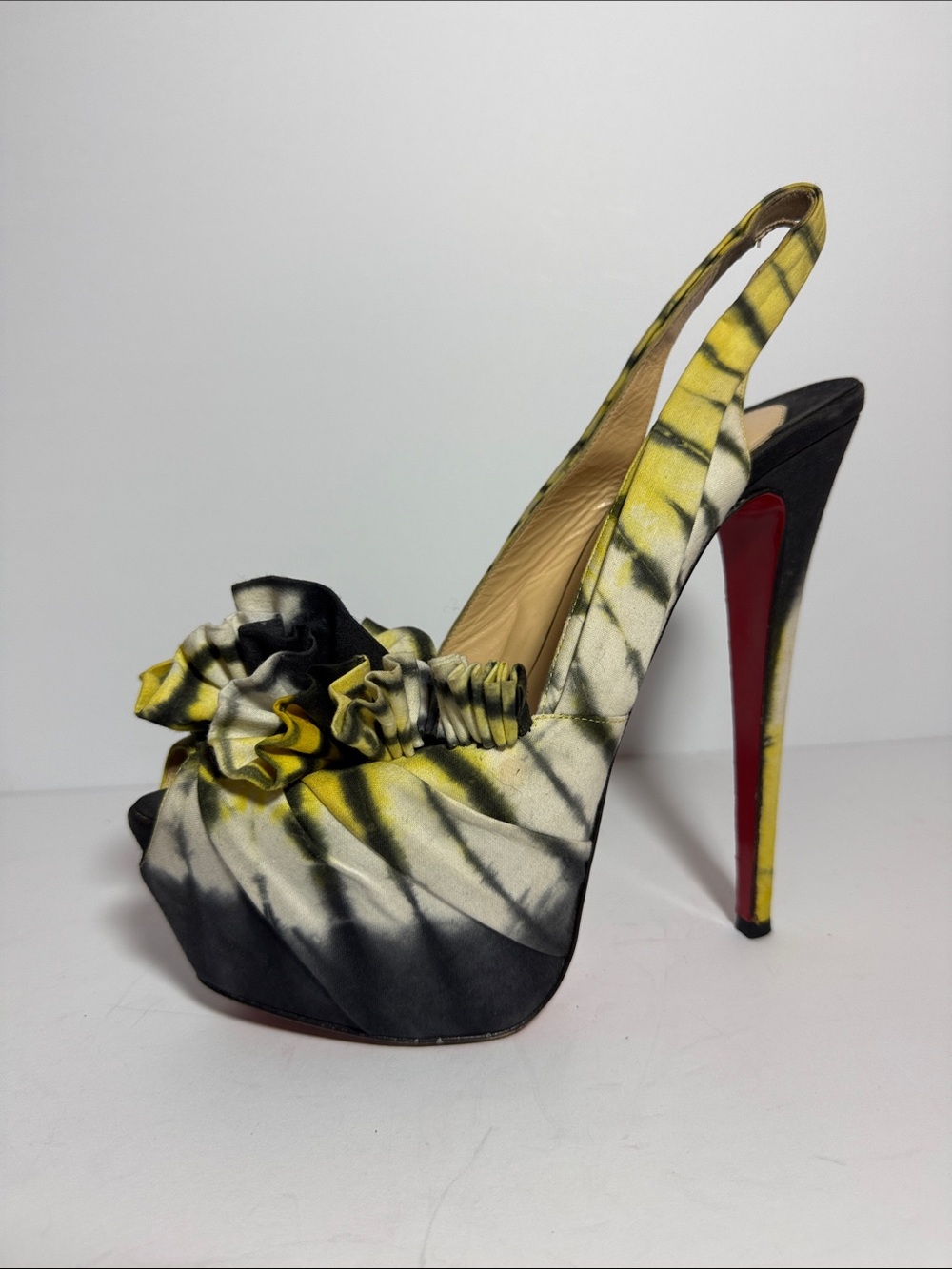Christian Louboutin High Boubou 160 Black/Yellow Bazin Heels